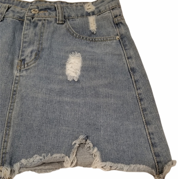 Distressed Ripped Frayed Denim Mini Skirt - Picture 4 of 11